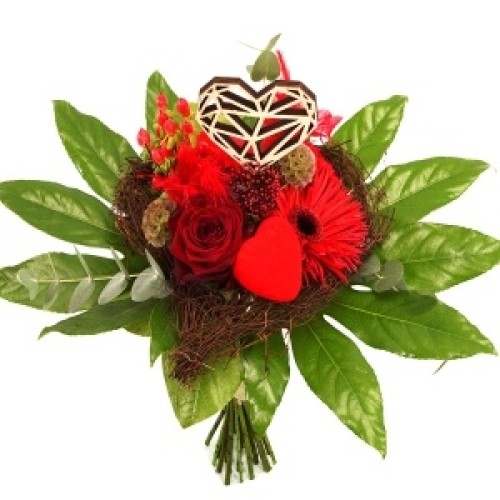 Red bouquet in a heart frame (Valentine red bouquet in a heart frame)